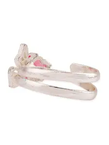 Voylla Women Silver-Plated Pink Gemstone Love Paradise Statement Finger Ring