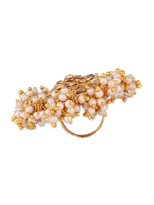 ANIKAS CREATION Gold-Toned & White Brass Gold Plated Adjustable Finger Ring