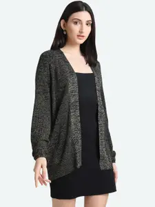 Kazo Women Black Self Designed Open Front Shrug