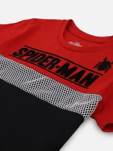 Kids Ville Spiderman Featured Boys Red Typography Printed Cut-Outs T-shirt