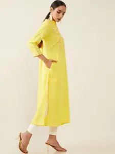 Soch Women Yellow Floral Embroidered Thread Work Kurta