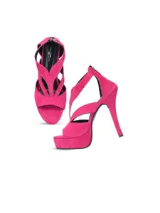 Shezone Magenta Solid Stiletto Peep Toes