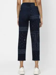 ONLY Women Blue Relaxed Fit High-Rise Mildly Distressed Printed Jeans