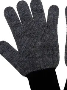 Gajraj Men Black & Charcoal Grey Stylish Winter Woolen Gloves