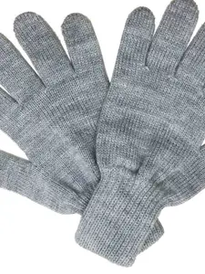 Gajraj Men Grey Melange Winter Woolen Gloves