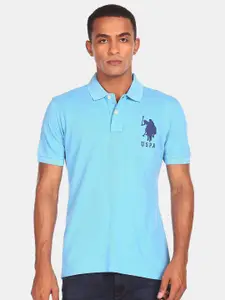 U.S. Polo Assn. Men Blue Solid Polo Collar T-shirt