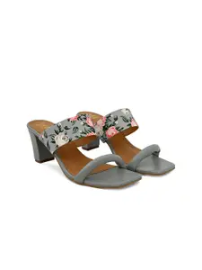 Hydes N Hues Grey Printed Block Sandals with Laser Cuts