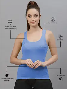 Friskers Pack of 2 Women Orange & Turquoise Blue  Premium Cotton Rib Tank Top