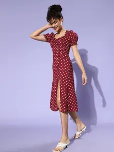 Berrylush Women Gorgeous Red Polka Dotted Dress