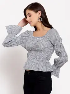Style Quotient Black Striped Cinched Waist Crop Top