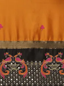 Mitera Yellow & Black Ethnic Motifs Embroidered Sequinned Silk Cotton Chanderi Saree