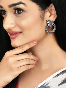 Anouk Silver-Toned & Red Crescent Shaped Chandbalis Earrings