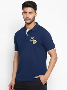 Royal Enfield Men Blue Polo Collar Applique T-shirt