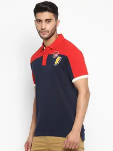 Royal Enfield Men Red & Navy Blue Colourblocked Polo Collar T-shirt