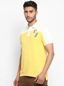Royal Enfield Men Off White & Yellow Colourblocked Polo Collar T-shirt