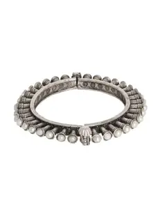 TEEJH Women Silver-Toned Pearl Studded Oxidized Bangle Style Bracelet