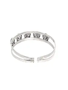 TEEJH Women Silver-Plated Oxidised Cuff Bracelet