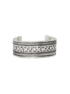 TEEJH Women Silver-Toned & Black Oxidised Silver-Plated Cuff Bracelet