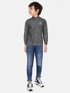 Gini and Jony Boys Charcoal Grey Solid Pullover with Applique Detail