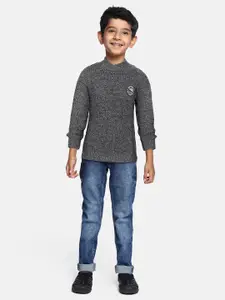 Gini and Jony Boys Charcoal Grey Solid Pullover with Applique Detail