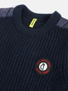 Gini and Jony Boys Navy Self-Striped Pullover with Applique Detail