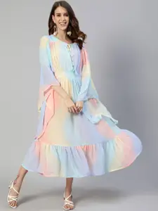 Ishin Multicoloured Chiffon A-Line Midi Dress