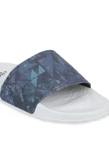 Carlton London sports Women Navy Blue & White Printed Sliders