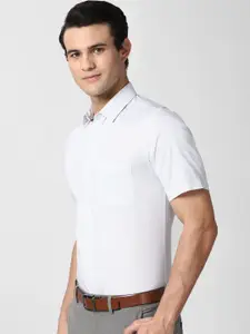 Peter England Men White Slim Fit Opaque Printed Cotton Formal Shirt