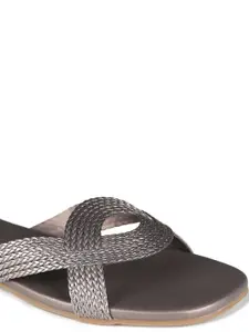 Vishudh Women Gunmetal-Toned Open Toe Flats