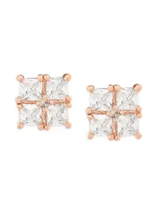 AMI Rose Gold & White Square Studs Earrings