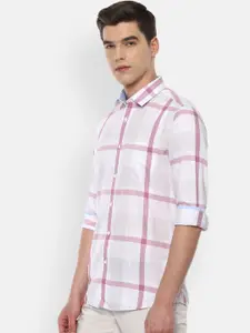 Van Heusen Sport Men White & Pink Slim Fit Opaque Checked Pure Cotton Casual Shirt