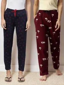 Kryptic Women Pack of 2 Printed Pure Cotton Relaxed Fit Lounge Pants