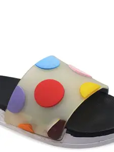 Pampy Angel Women Black & Pink Printed Rubber Sliders