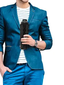 Vaya Black Solid Stainless Steel Water Bottle with 2 Cups