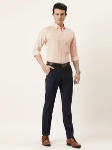 Peter England Men White Slim Fit Checked Formal Shirt