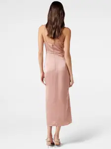 Forever New Pink One Shoulder Satin A-Line Midi Dress