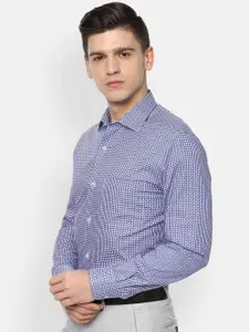 Louis Philippe Men Blue & White Opaque Printed Pure Cotton Formal Shirt