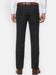 V Dot Men Black Checked Slim Fit Formal Trousers