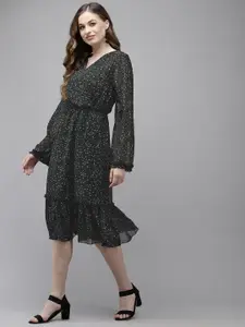 Ishin Black & Green Georgette Dress