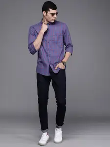 Louis Philippe Jeans Men Blue Slim Fit Checked Casual Shirt