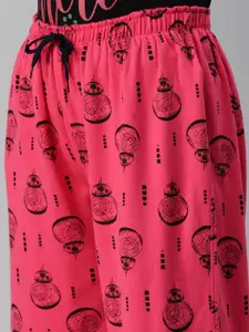 Kryptic Women Black & Fuschia Pack of 2 Cotton Lounge Pants