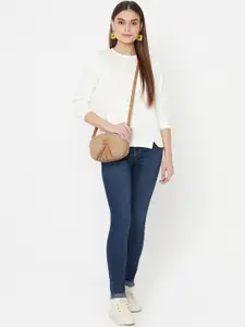 Mettle Women Off White & Silver-Toned Embellished Sequined Sweatshirt