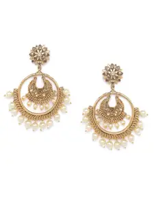 PANASH Gold-Plated & White Circular Drop Earrings