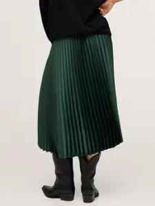 MANGO Women Green Accordion Pleated Midi Flared Skirt