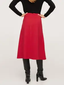MANGO Women Red Solid Midi Skirt