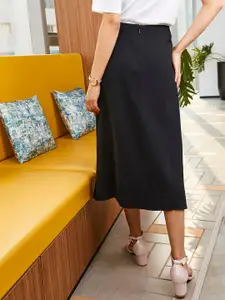 MANGO Women Black Solid Midi A-Line Skirt