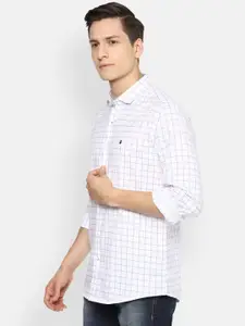 Louis Philippe Sport Men White Slim Fit Grid Tattersall Checks Opaque Checked Casual Shirt