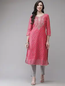 Ishin Women Pink Floral Embellished Kurta