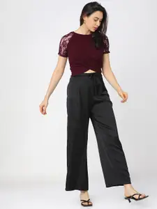 Tokyo Talkies Maroon Lace Styled Back Crop Top