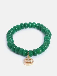 MINUTIAE Women Gold-Plated & Green Smiley Emoji Brass Onyx Elasticated Bracelet